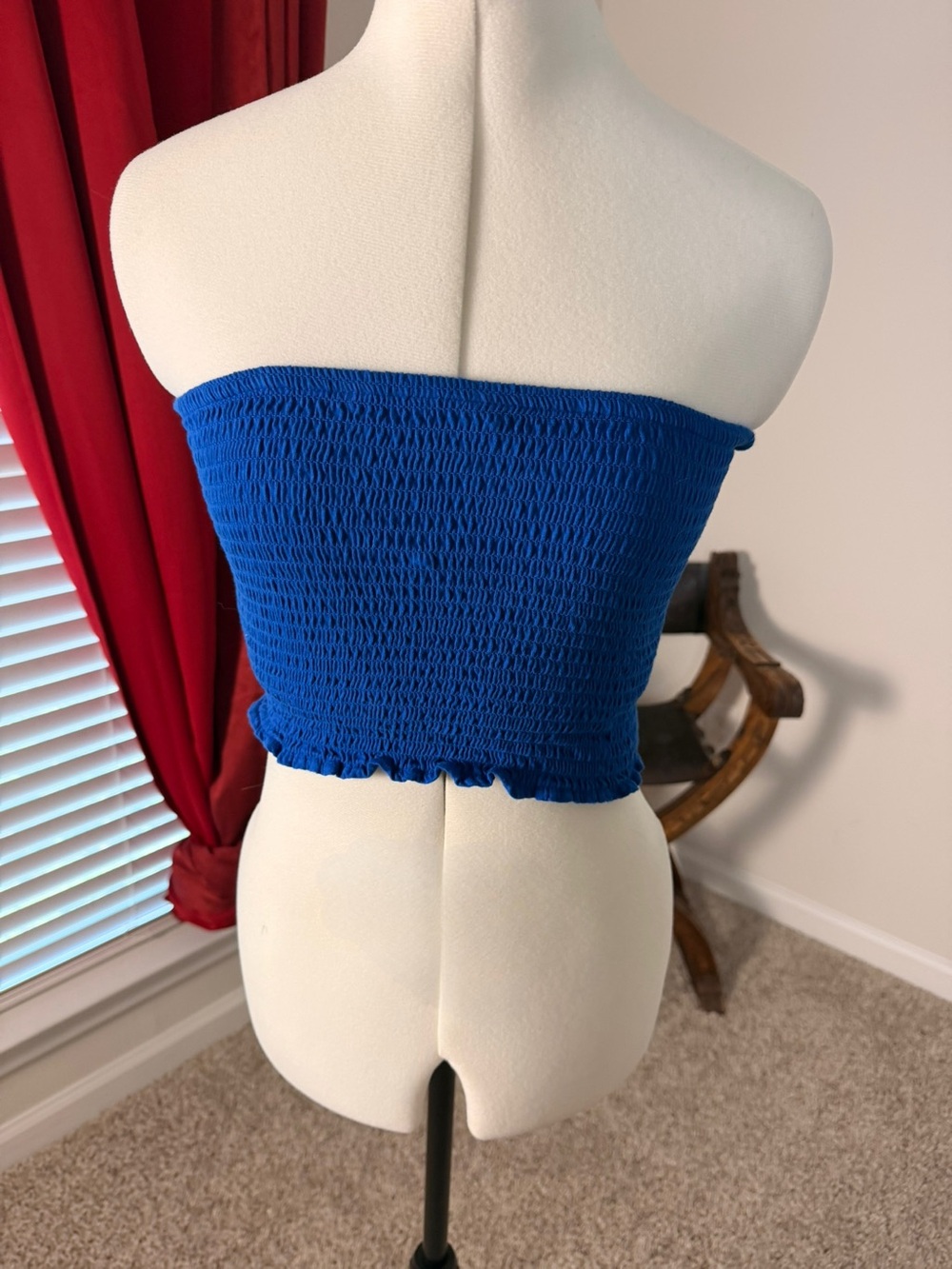 Express Royal Blue Smocked Tube Crop Top